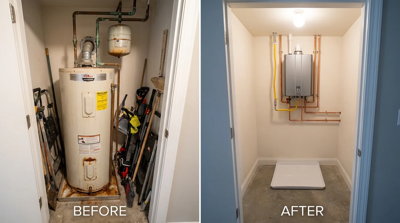 Tank water heater versus wall-mounted tankless unit comparison for Quinnesec, MI homeowners